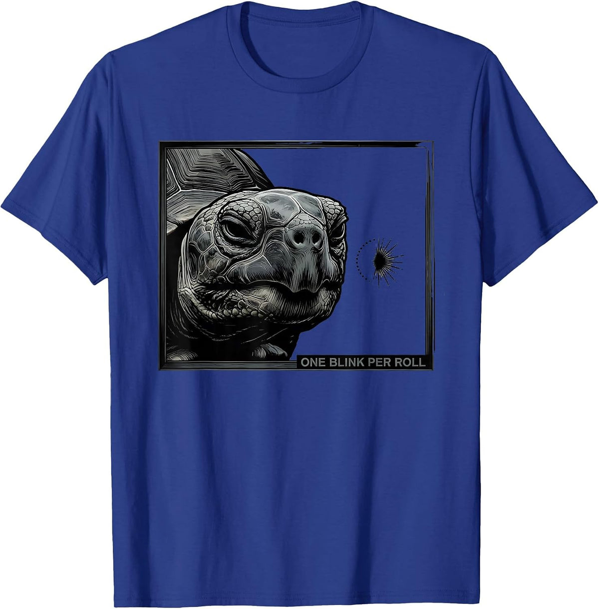 Men's One Blink Per Roll Minimalist Tortoise Portrait Animal Lover T-Shirt - Royal Blue
