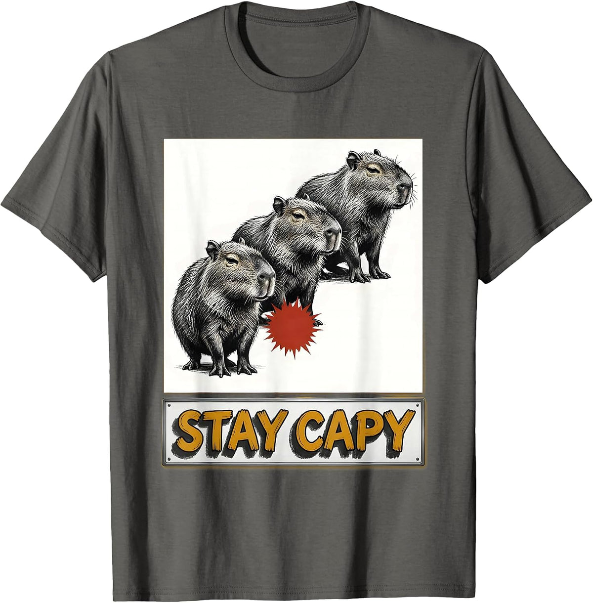 stay capy Funny Capybara Meme Gamer Kawaii Humor T-Shirt - Asphalt Grey