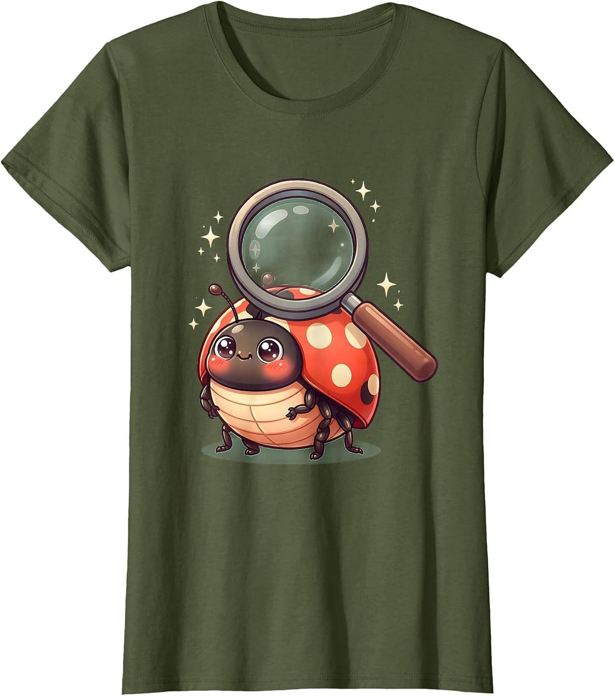 Women's Preschool Teacher Ladybug Magnifying Glass T-Shirt - Olive Green