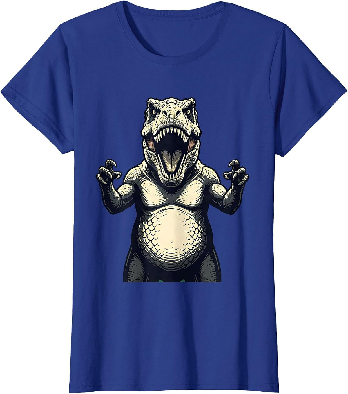 Women's Family Dinosaurs Roaring Together Illustration T-Shirt - Royal Blue