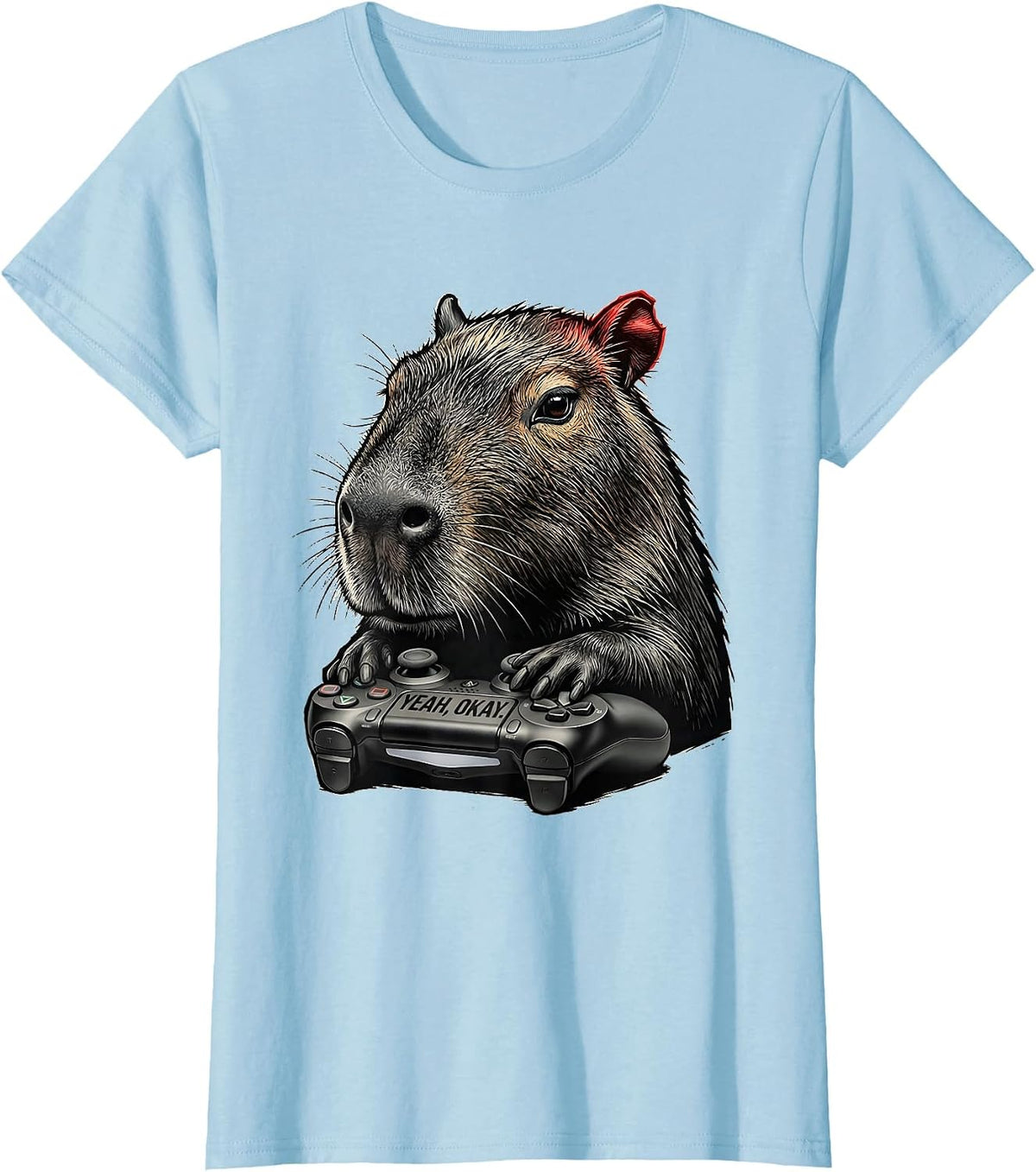 Women's Yeah, Okay Funny Capybara Gamer Meme Humor T-Shirt - Baby Blue