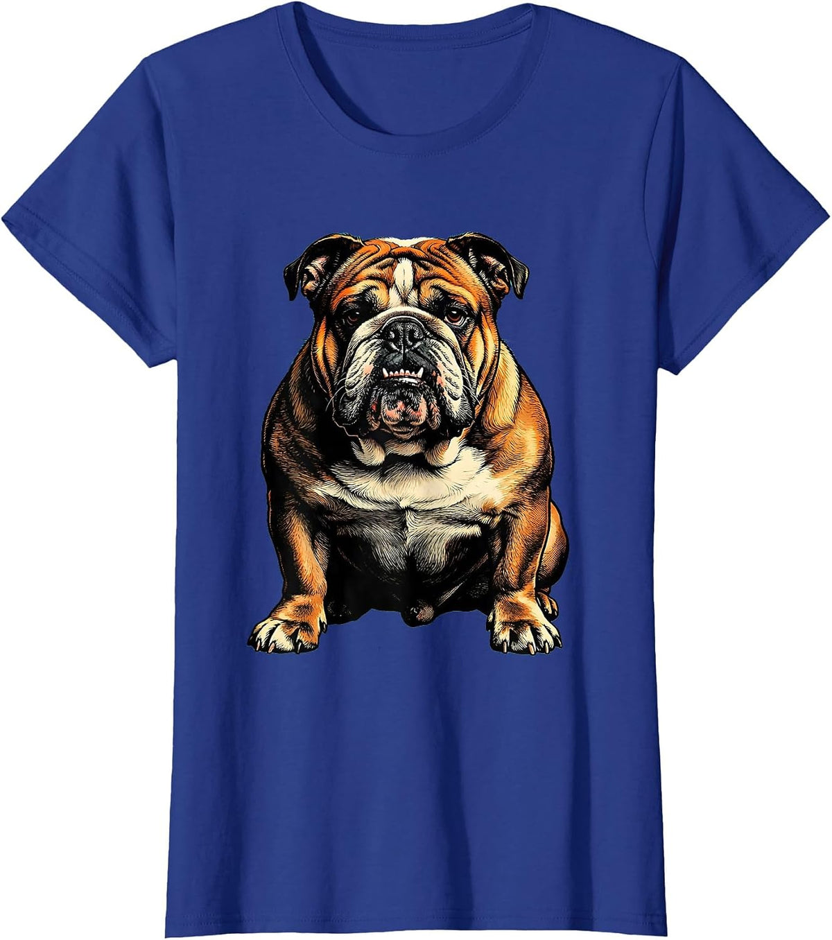 Women's English Bulldog Screenprint Poster Dog Lover Art T-Shirt - Royal Blue