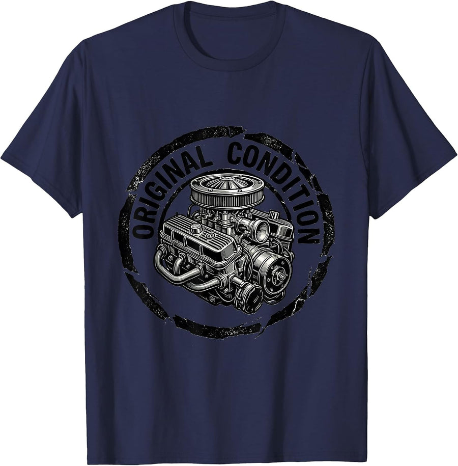 Original Condition Vintage Muscle Car Enthusiast Rubber T-Shirt - Navy Blue