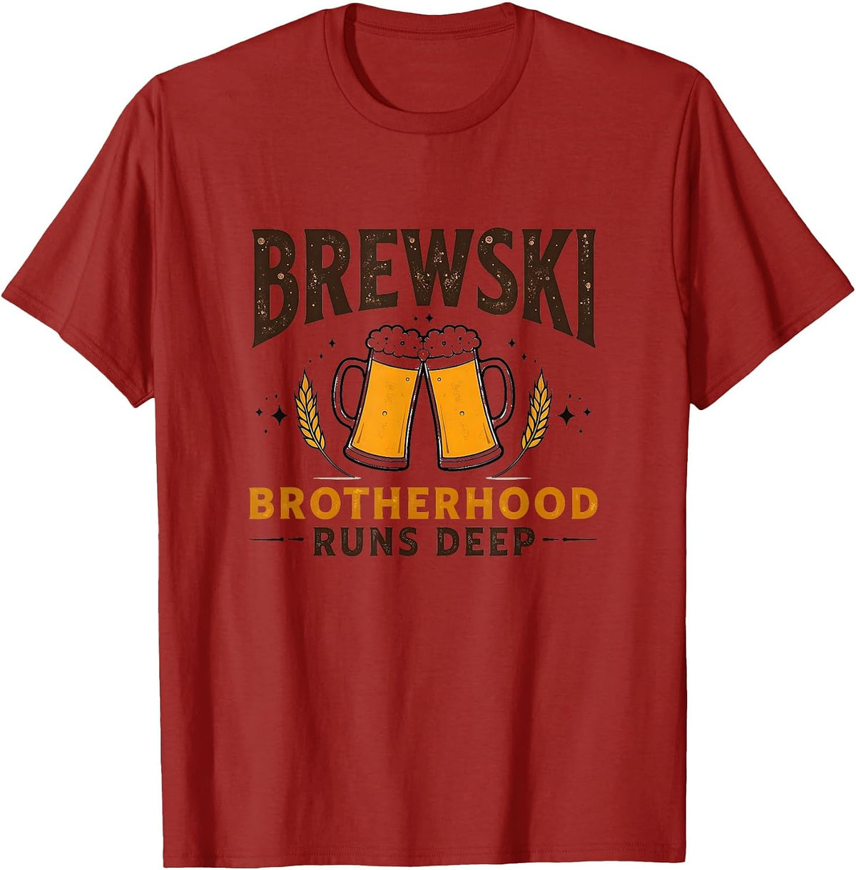 Brewski Brotherhood Runs Deep Beer Design T-Shirt - Cranberry Red