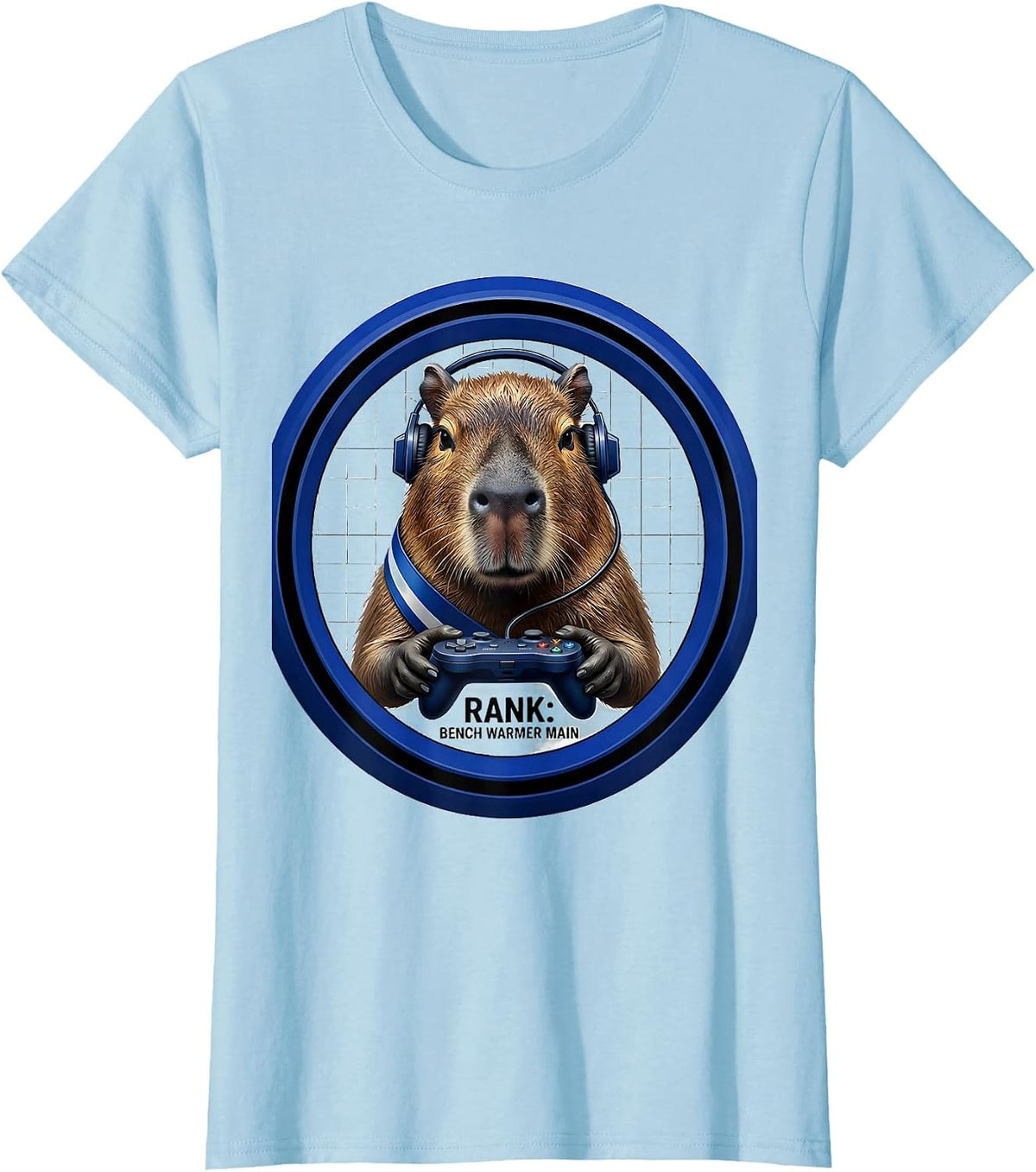 Rank Bench Warmer Main Funny Capybara Gamer Bruh Meme Humor T-Shirt - Baby Blue