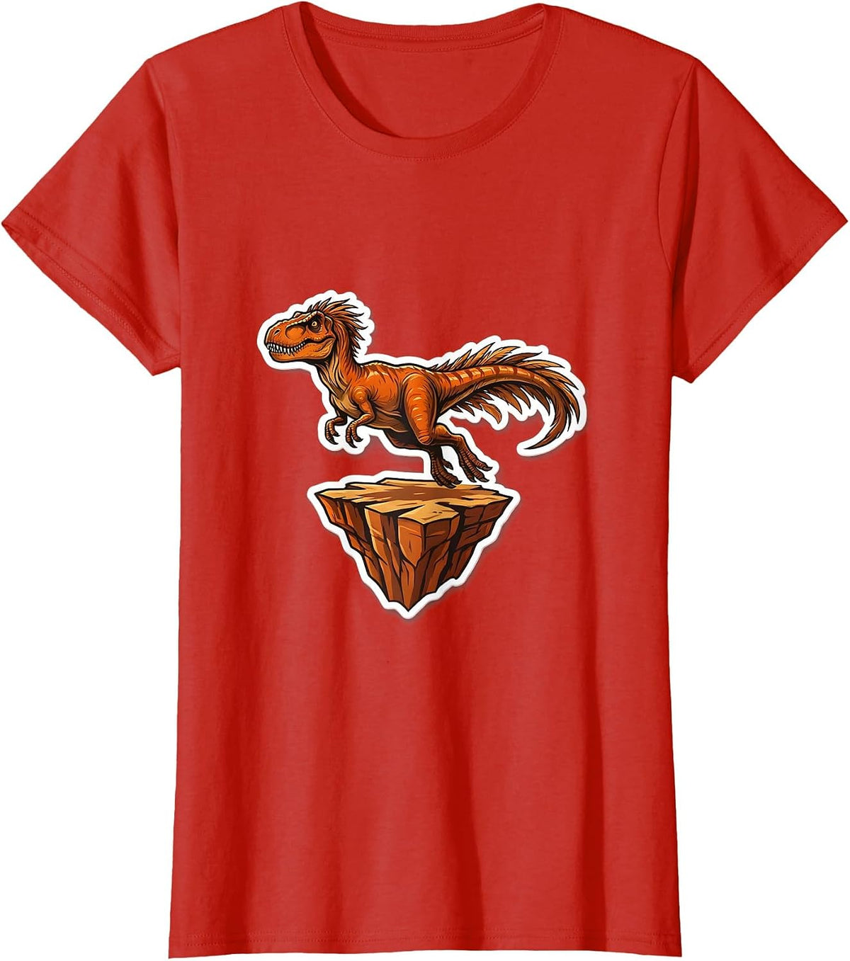 Velociraptor Canyon Launch Dinosaur Graphic T-Shirt - Red
