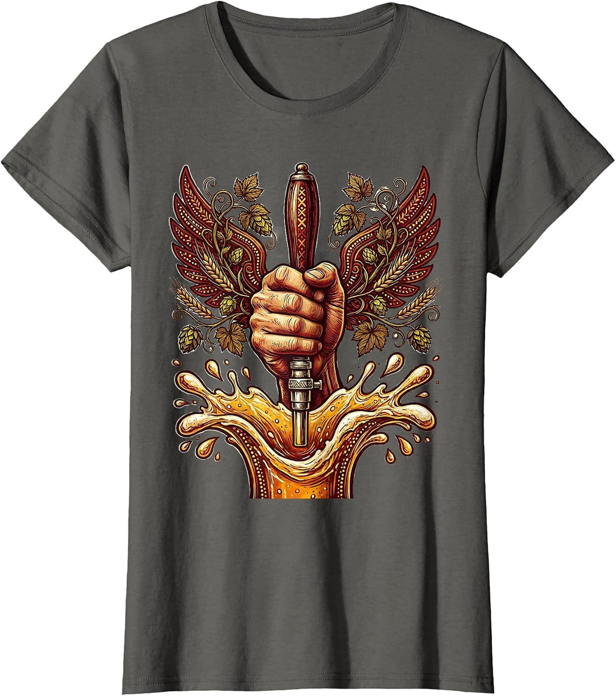 Women's Beer Tap Pull Splash Graphic Tee T-Shirt - Asphalt Grey