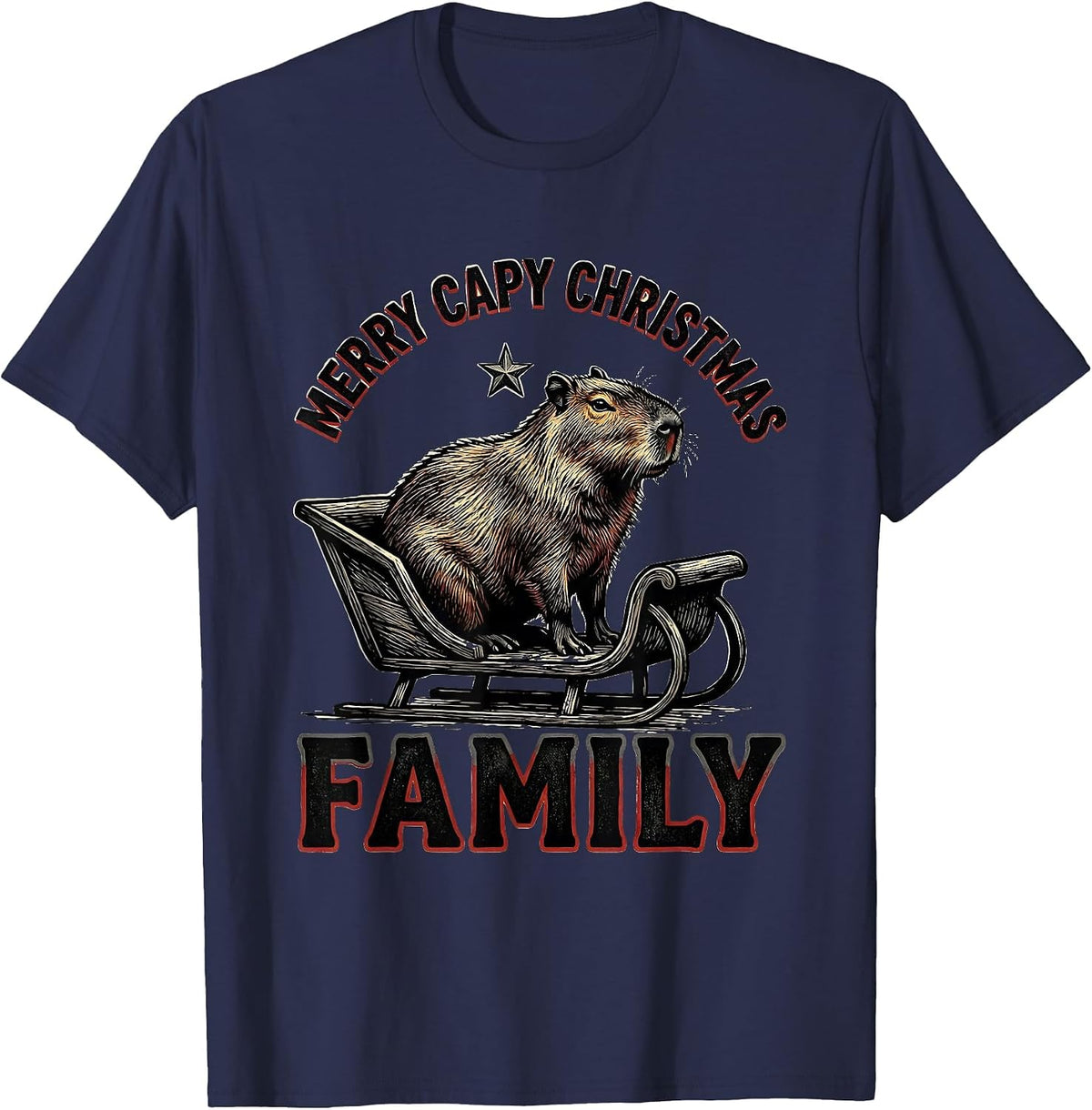 Merry Capy Christmas, Family Funny Capybara Animal Lover T-Shirt - Navy Blue
