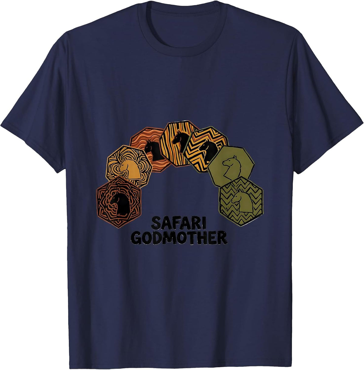Men's Safari Godmother Playful Matching Zoo Animal-Print Squad T-Shirt - Navy Blue
