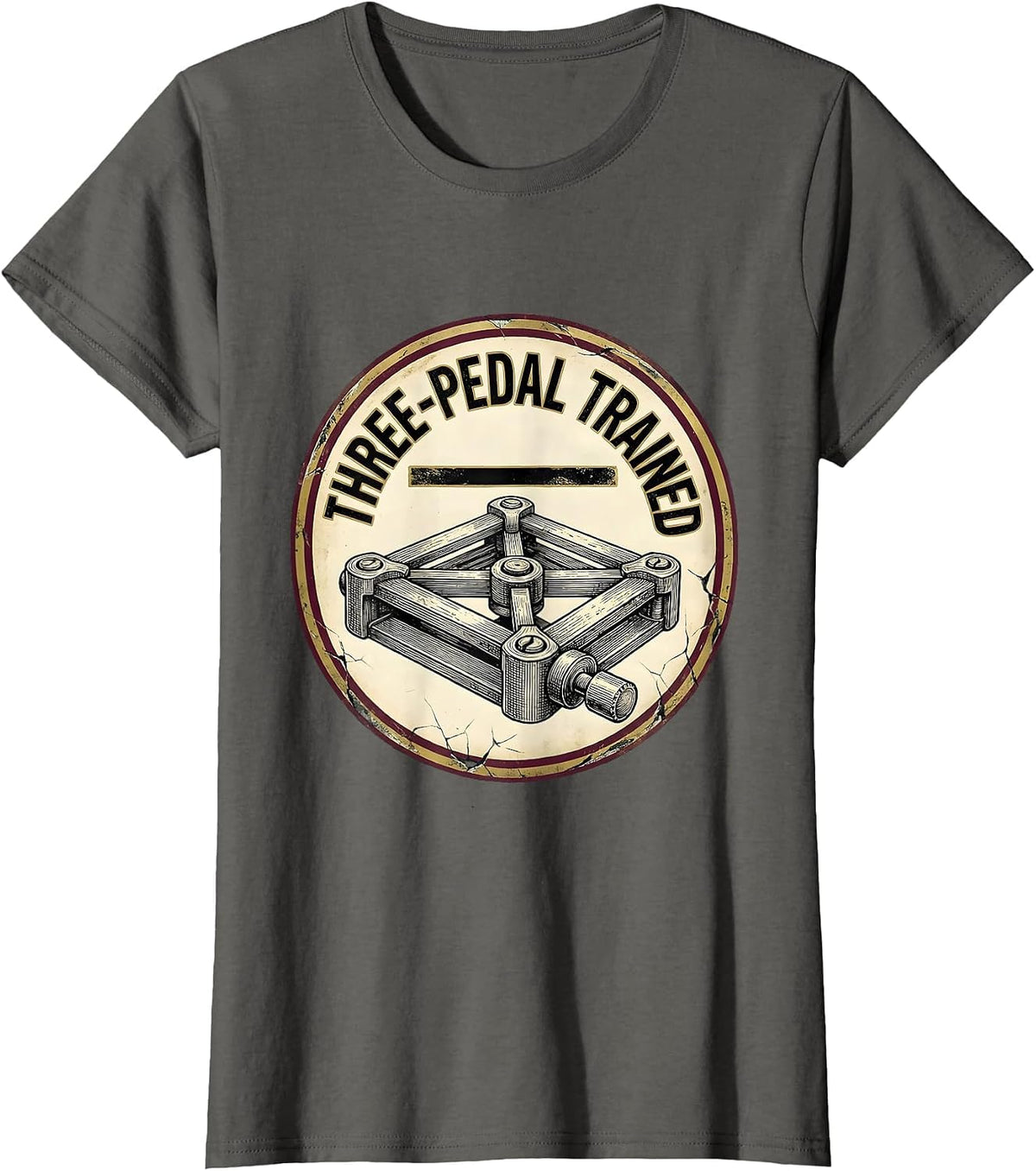 Women's Three-Pedal Trained Distressed Manual Transmission Car Guy T-Shirt - Asphalt Grey