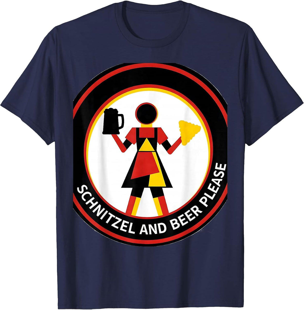 Schnitzel and Beer Please Oktoberfest Design T-Shirt - Navy Blue