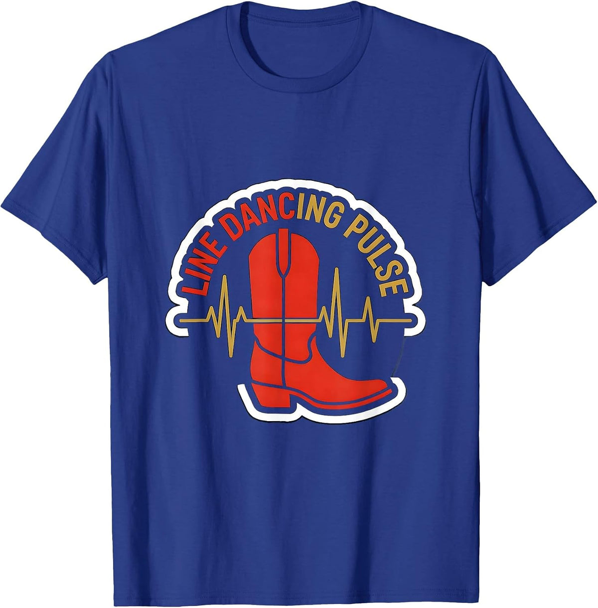 Line Dancing Pulse Cowboy Boot EKG Pulse Line Dancer Novelty T-Shirt - Royal Blue