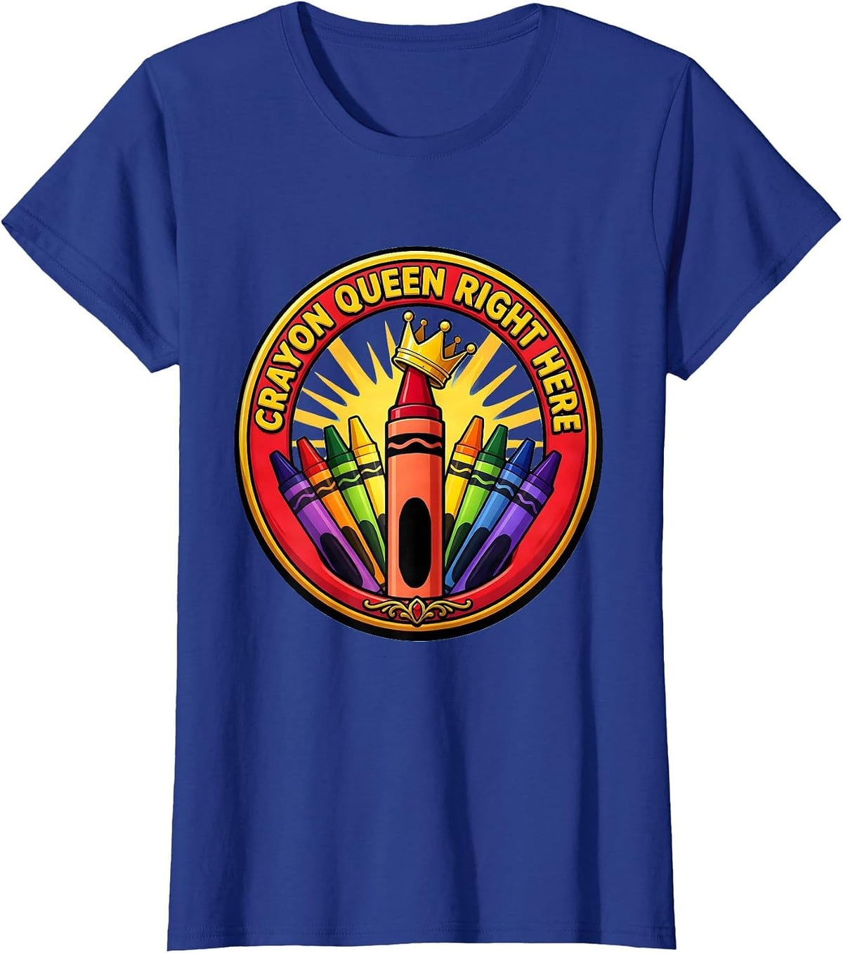 Women's Crayon Queen Here PreK Teacher Design T-Shirt - Royal Blue