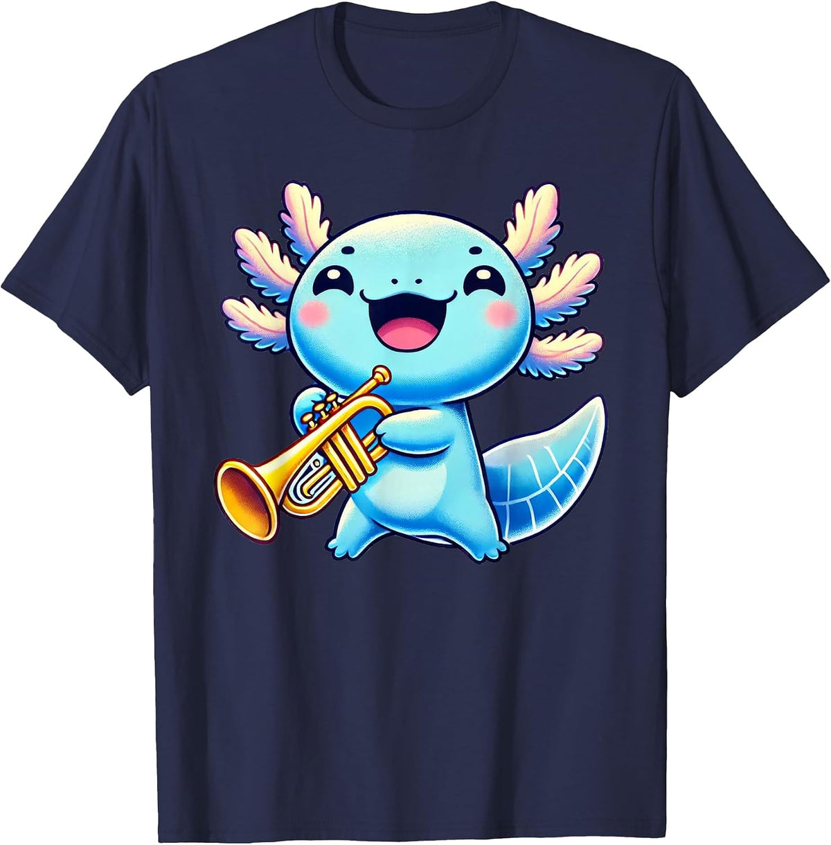 Axolotl Playing Trumpet Axolotls Musician Music T-Shirt - Navy Blue