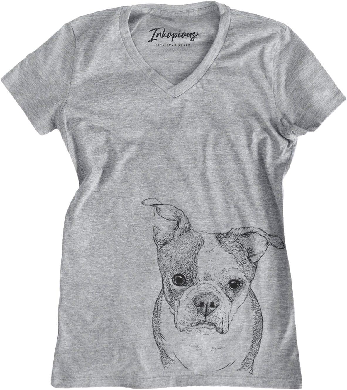 Bare Bandit the Boston Terrier Dog Triblend T-Shirt - Grey V-neck