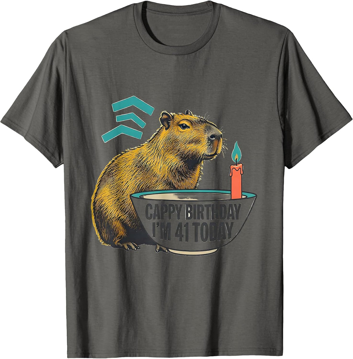 Men's Cappy Birthday I'm 41 Today Funny Capybara Kawaii Birthday T-Shirt - Asphalt Grey