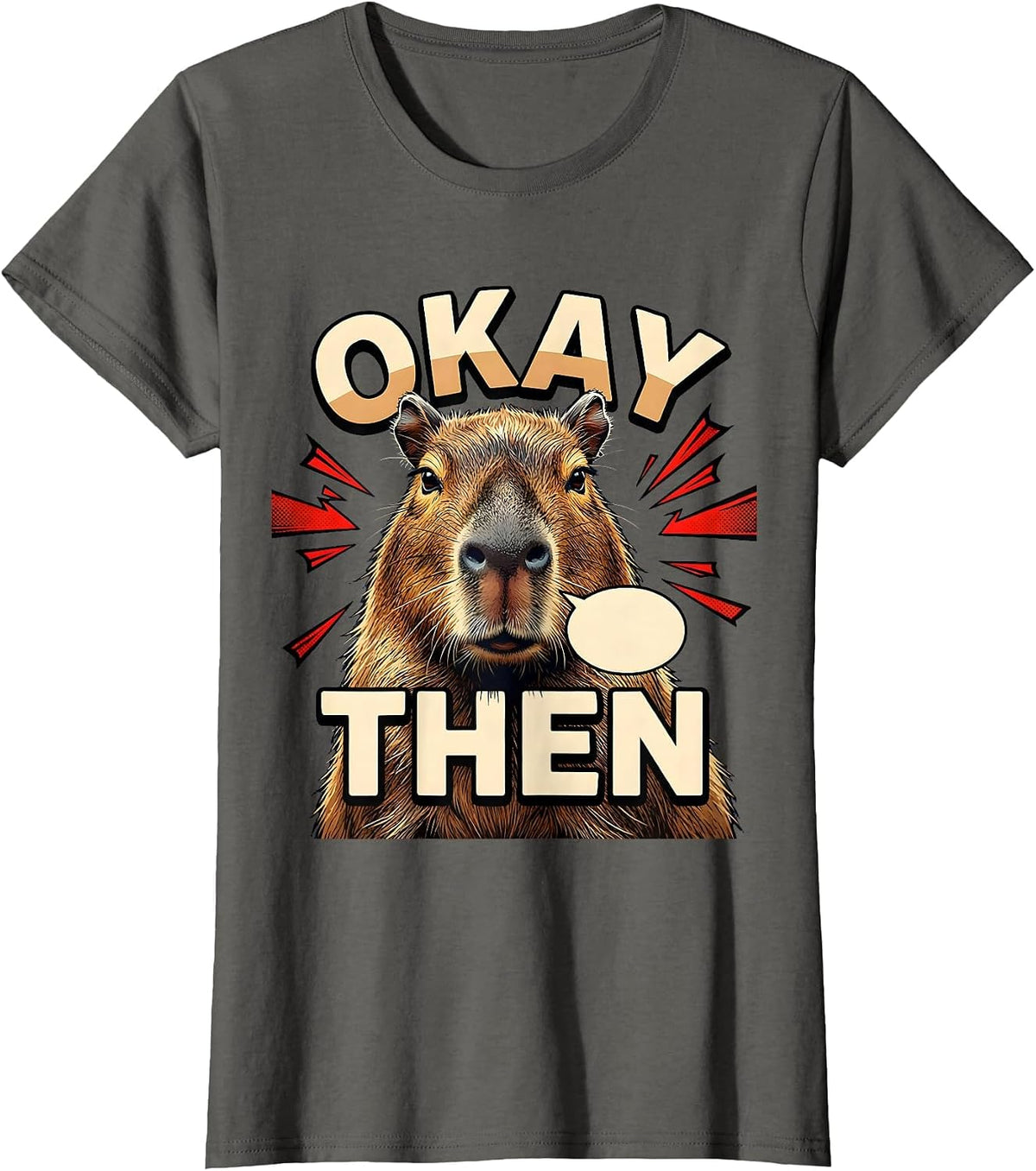 Women's Okay Then Comic Book Capybara Funny Animal Lover Meme T-Shirt - Asphalt Grey