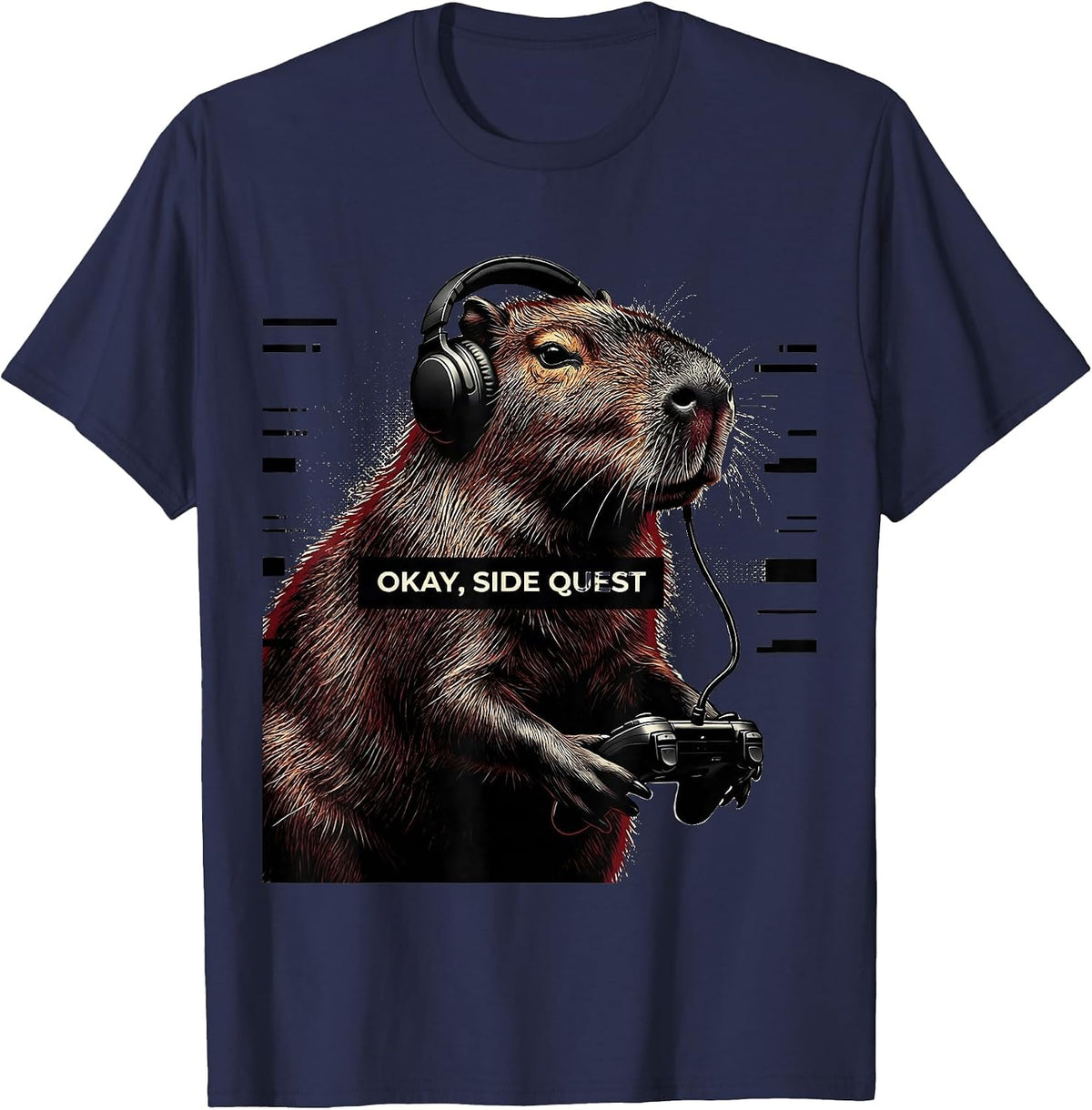 Okay, Side Quest Funny Capybara Gamer Bruh Meme Humor T-Shirt - Navy Blue