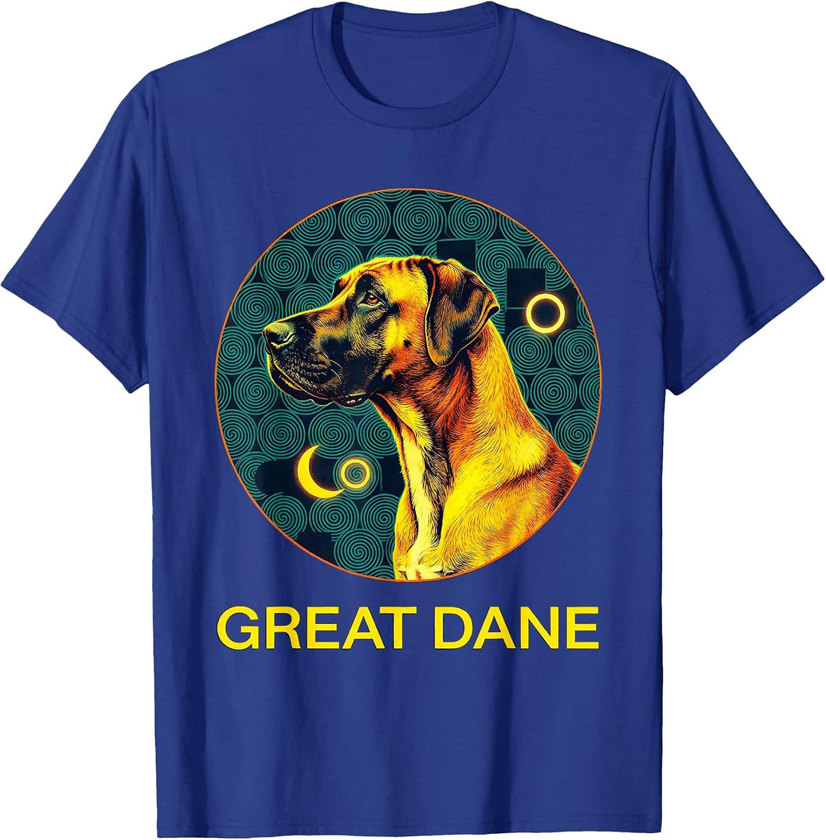 Men's GREAT DANE Risograph Van Gogh Starry Night Dog Breed T-Shirt - Royal Blue