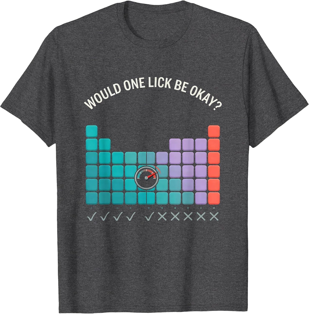 Men's Would One Lick Be Okay Funny Periodic Table Science Teacher T-Shirt - Dark Heather Grey