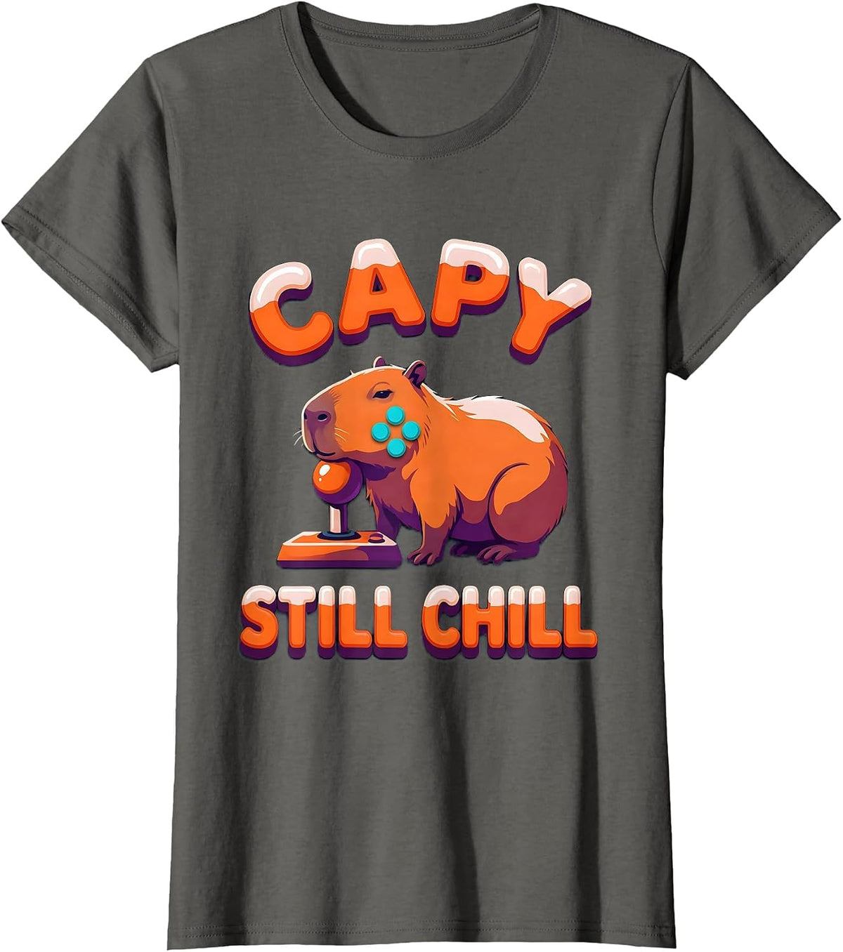 Women's Capy, Still Chill Funny Capybara Gaming Meme Youth T-Shirt - Asphalt Grey