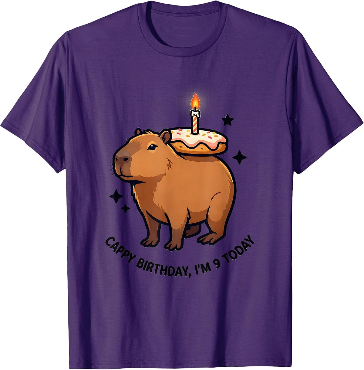 Cappy Birthday I'm 9 Today Funny Capybara Kawaii 9th T-Shirt - Purple