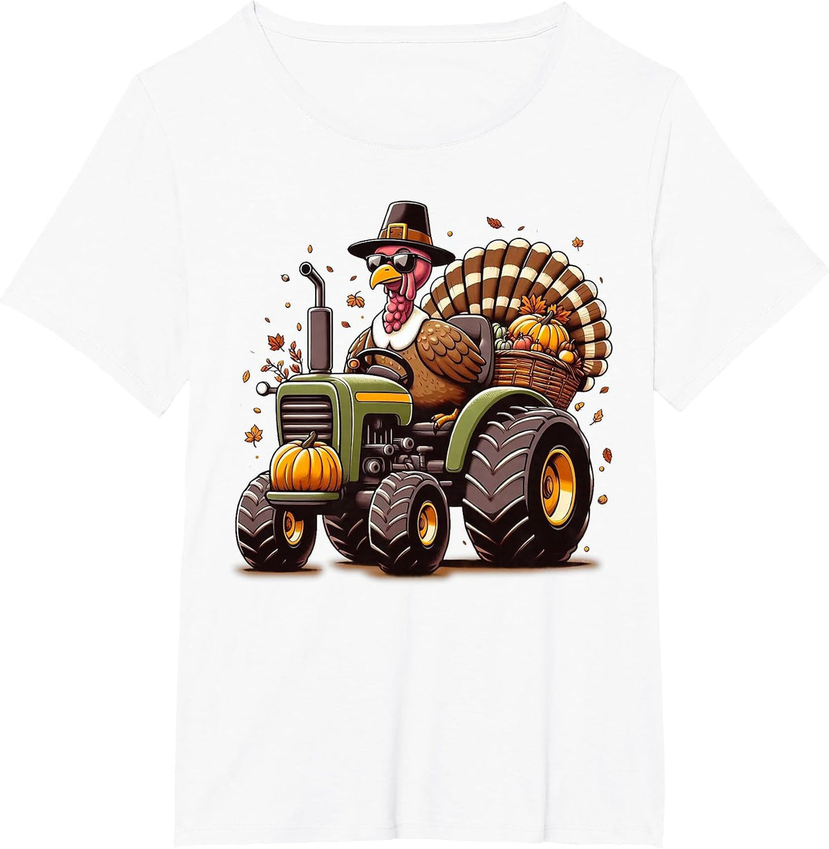 Turkey Riding Tractor Boys Kids Happy Thanksgiving Day T-Shirt - White