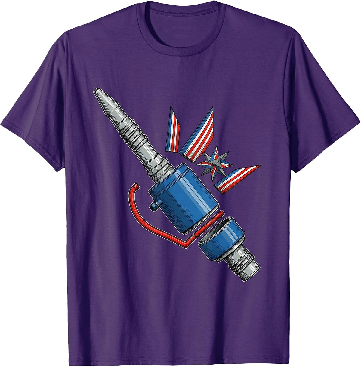 Exploded Fuel Injector Mechanic Patriotic Drag Racing T-Shirt - Purple