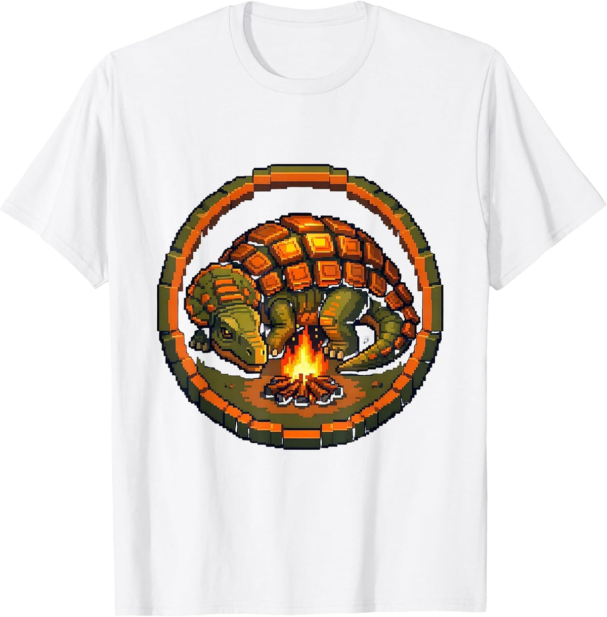Ankylosaurus Campfire Glow Dinosaur Illustration T-Shirt - White