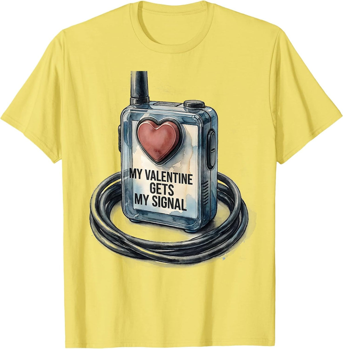 Men's My Valentine Gets My Signal Funny First Responder Spouse T-Shirt - Lemon Yellow