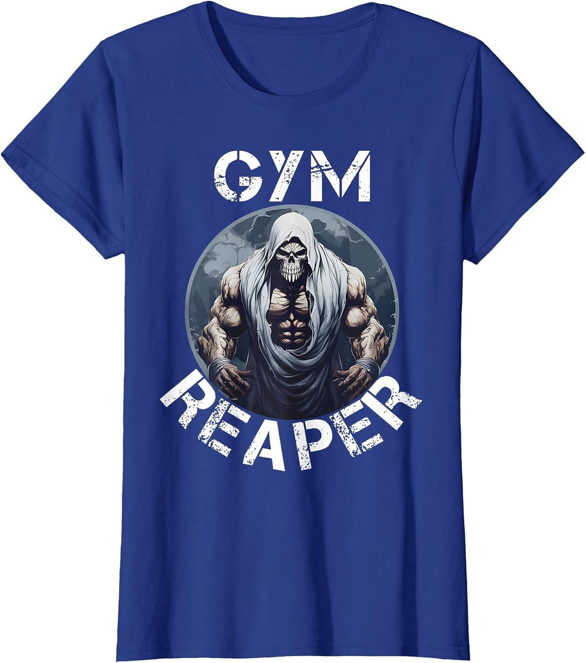Gym Reaper Fitness Halloween Skeleton Workout Bodybuilding T-Shirt - Royal Blue