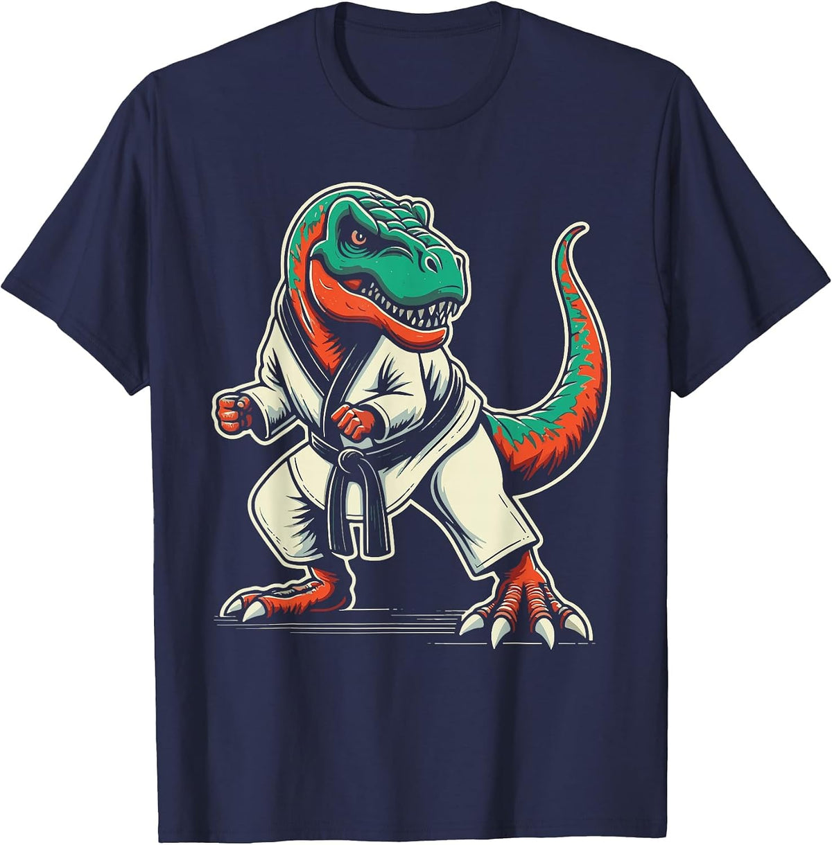 T-Rex Dinosaur Karate Taekwondo Martial Arts T-Shirt - Navy Blue