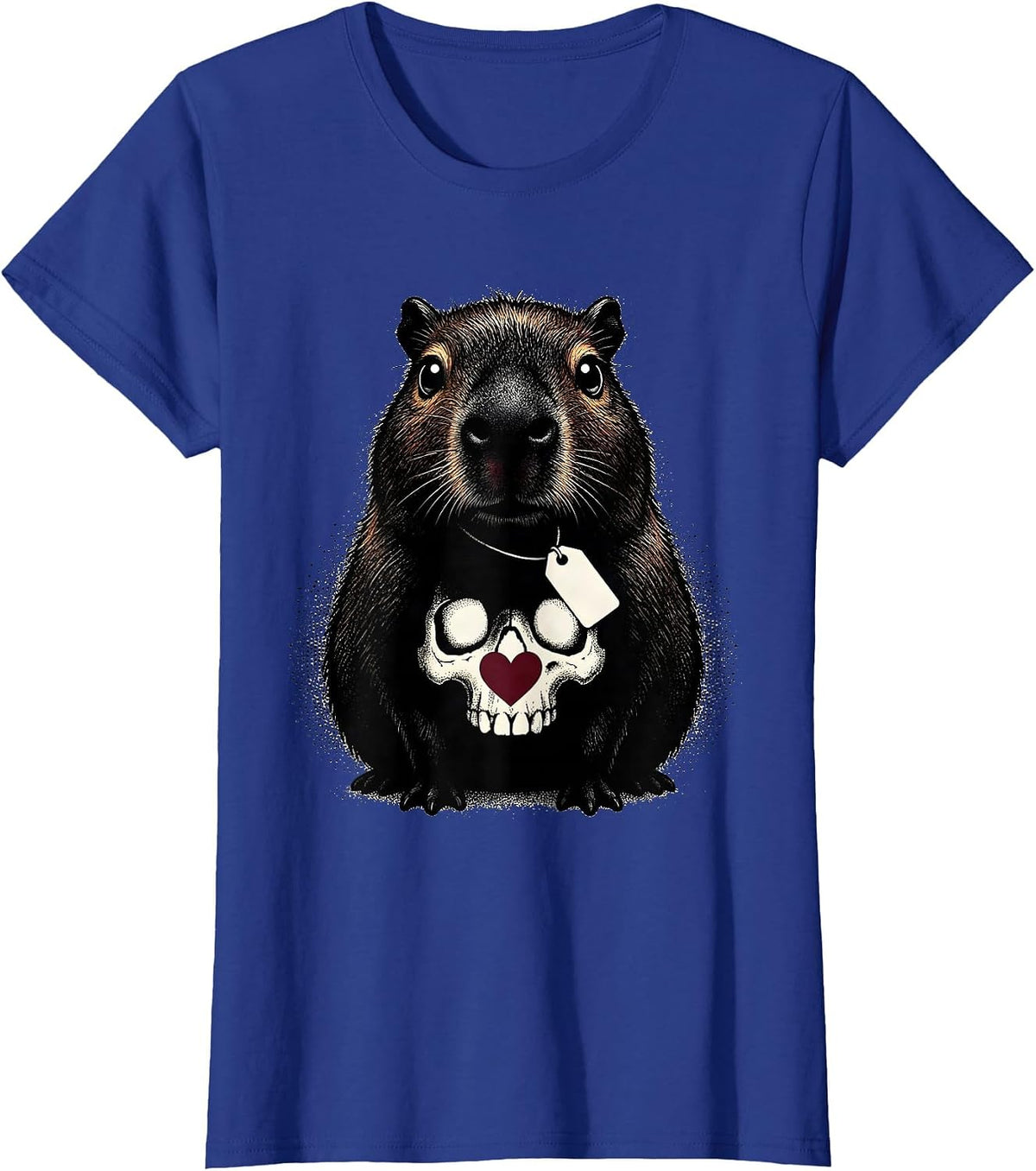 Women's Chibi Capybara Blackwork Dotwork Pastel Goth Kawaii T-Shirt - Royal Blue