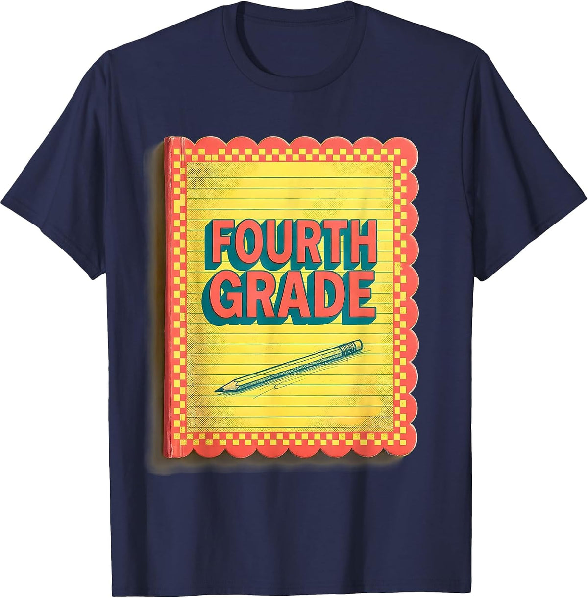 Fourth Grade Retro Checkered Back To School Teacher Girl T-Shirt - Navy Blue