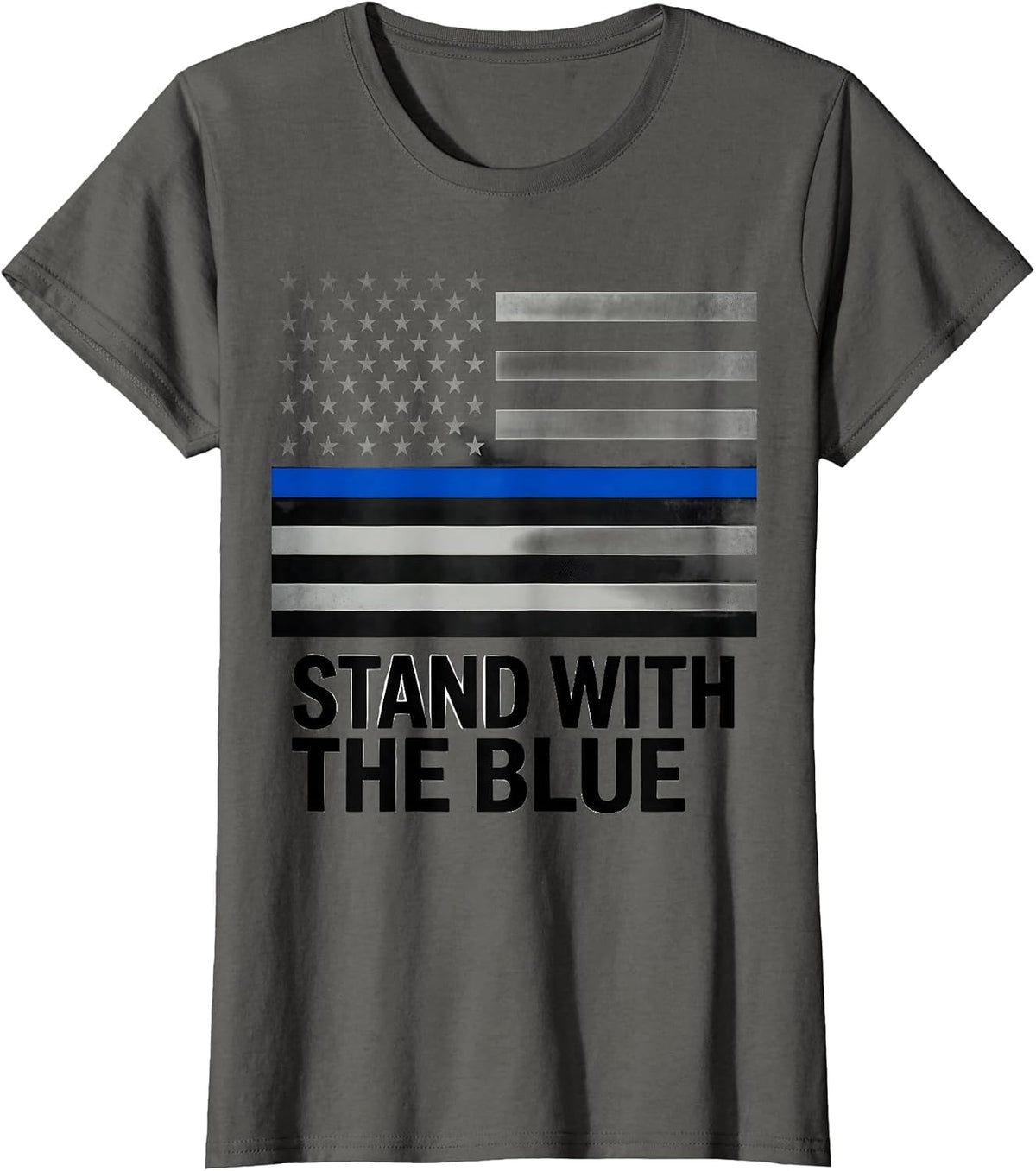 Women's Stand With The Blue Thin Blue Line Police Support Flag T-Shirt - Asphalt Grey