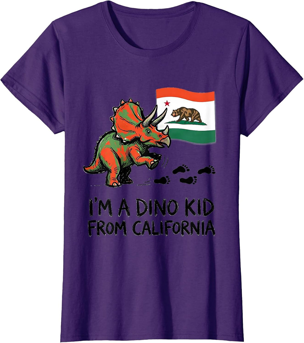 Women's I'm A Dino Kid From California Naive Kidcore Dinosaur Lover T-Shirt - Purple