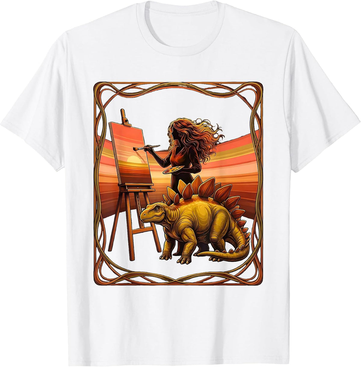 Artist Painting Stegosaurus Portrait Dinosaur Tee T-Shirt - White