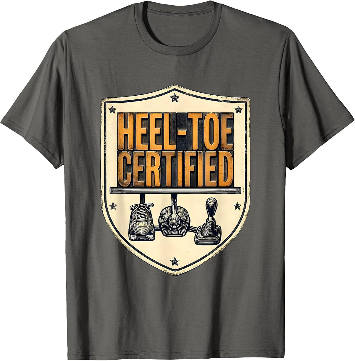 Heel-Toe Certified Manual Transmission Stick Shift Car Guy T-Shirt - Asphalt Grey
