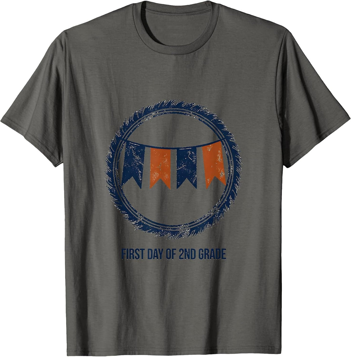 First Day of 2nd Grade Rubber Stamp Back to School Pennant T-Shirt - Asphalt Grey
