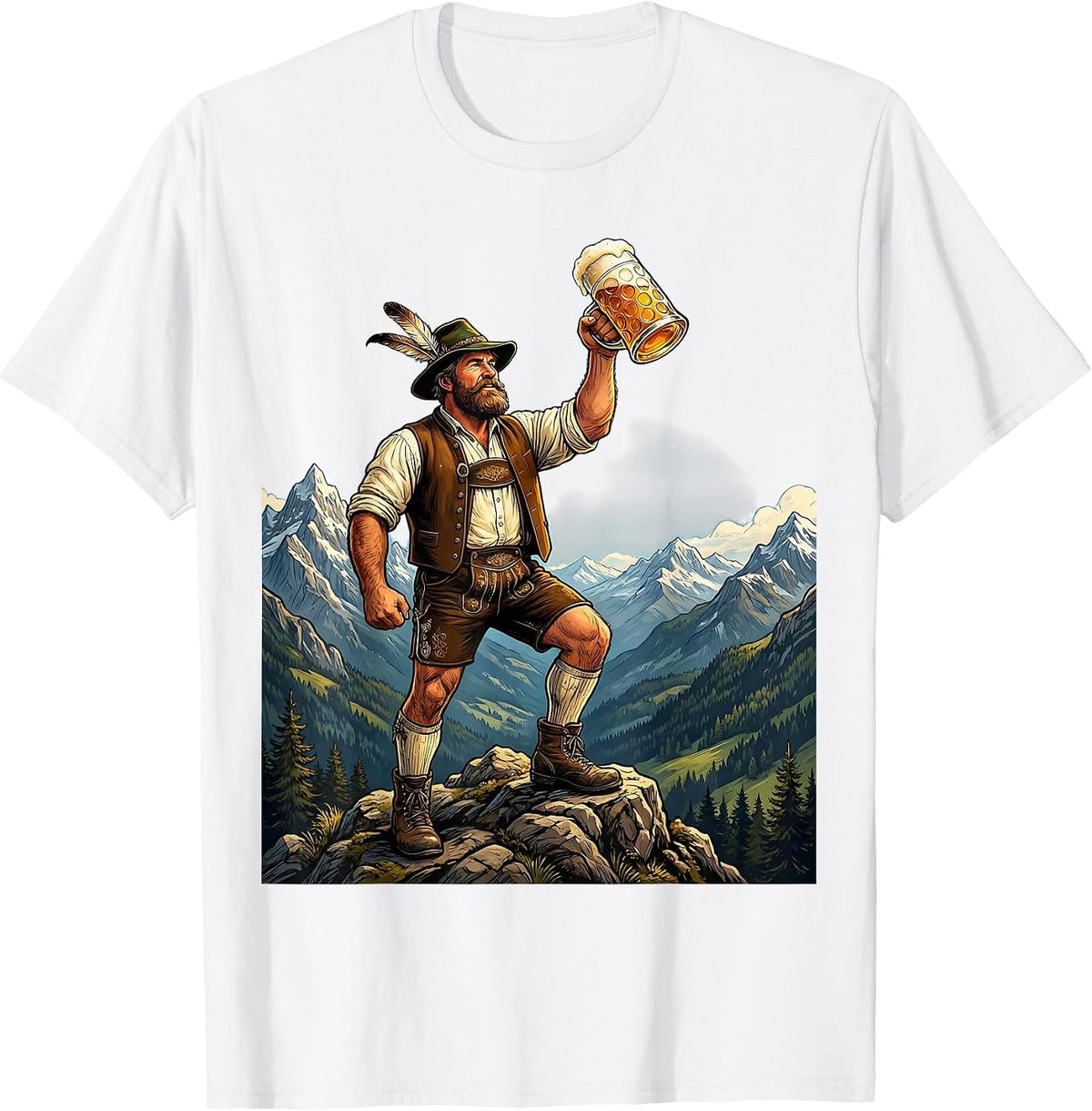 Men's Oktoberfest Beer Stein Mountain Peak Graphic T-Shirt - White