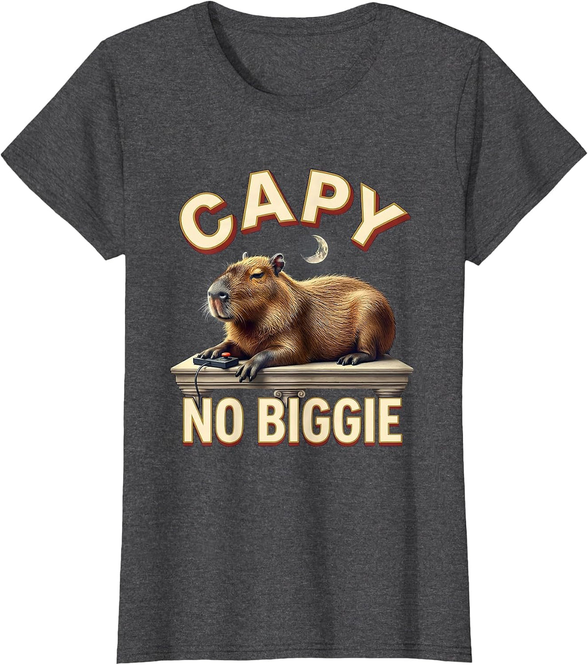 Women's Capy, No Biggie Funny Capybara Gamer Humor Video Games T-Shirt - Dark Heather Grey