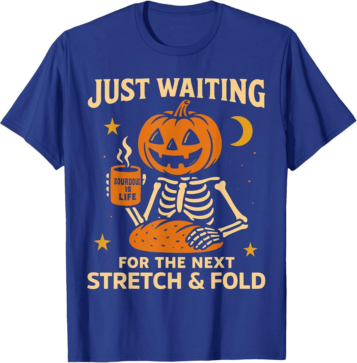 Sourdough Halloween Shirt, Pumpkin Skeleton Stretch and Fold T-Shirt - Royal Blue