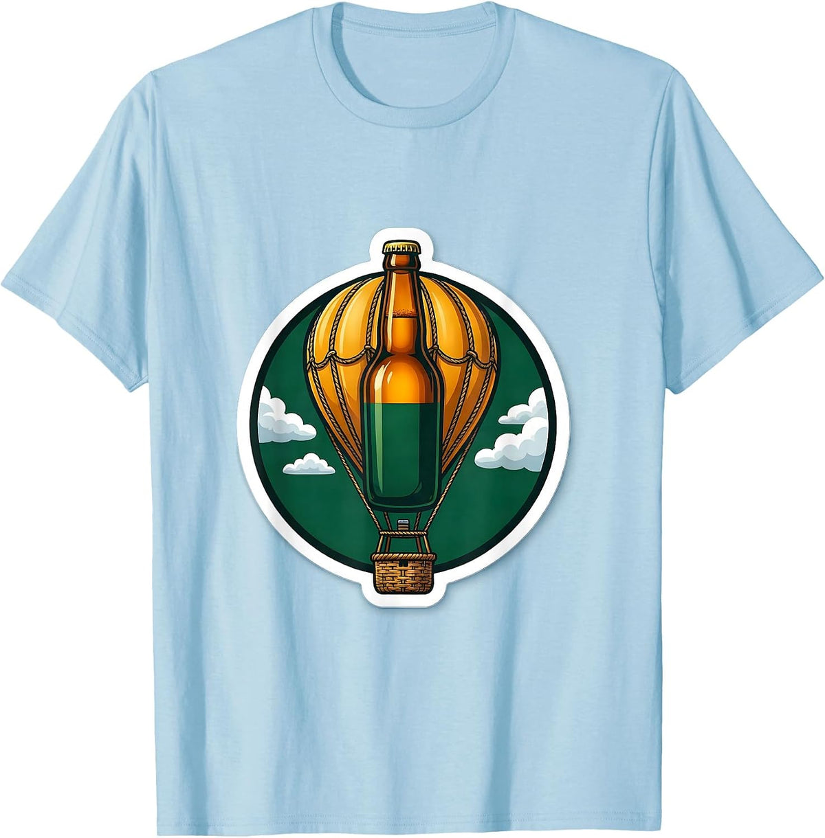 Men's Beer Bottle Hot Air Balloon Graphic Tee T-Shirt - Baby Blue