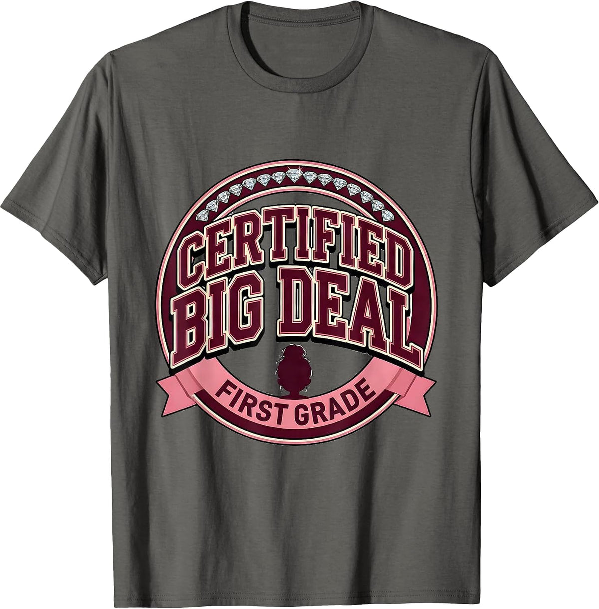 Men's Certified Big Deal, First Grade Sparkle Varsity Messy Bun T-Shirt - Asphalt Grey