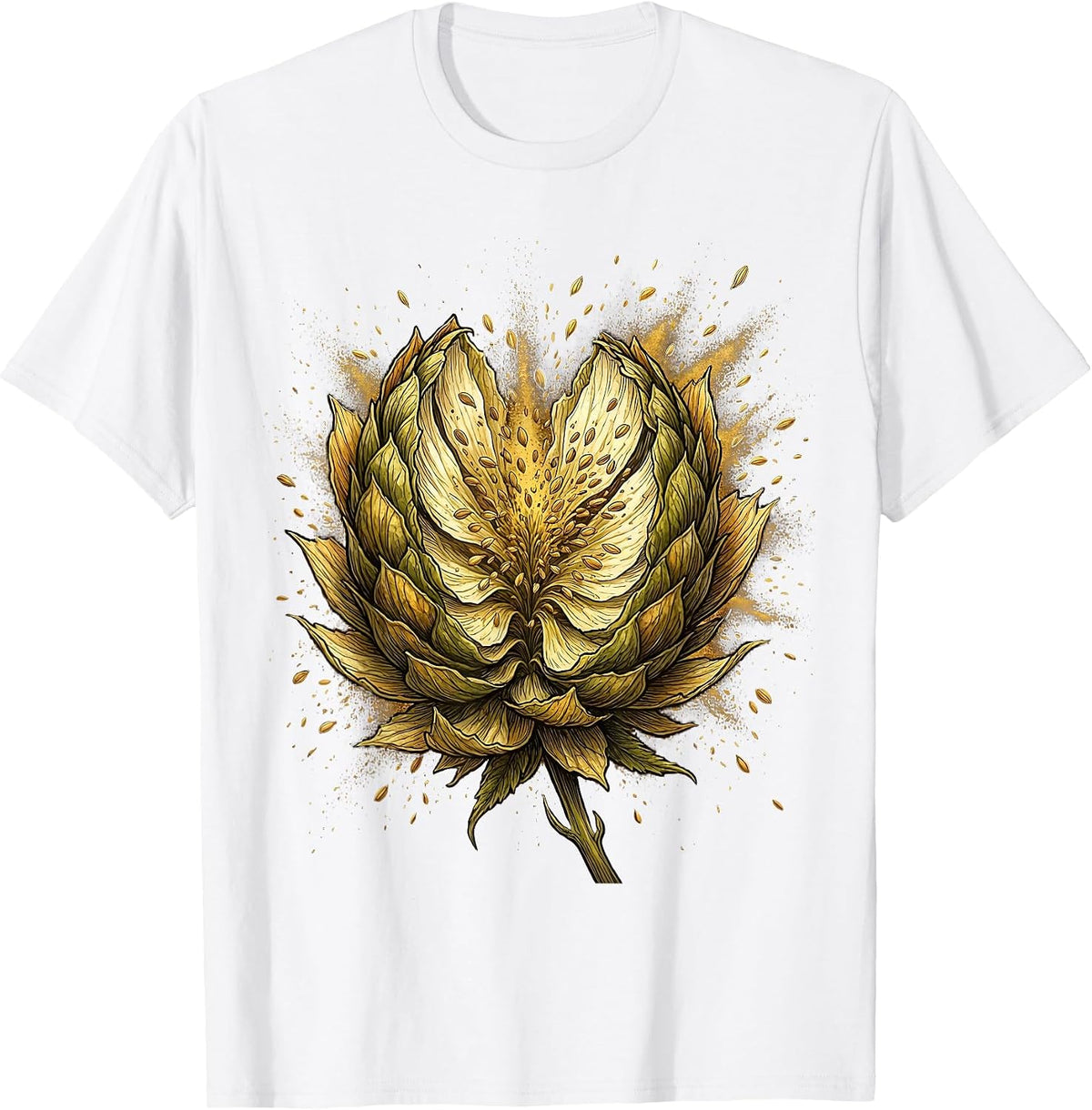 Hop Cone Burst Gold Dust Beer Art T-Shirt - White