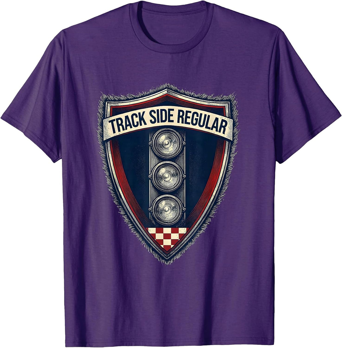 Men's Track Side Regular Patriotic Racing Fan Checkered Flag T-Shirt - Purple