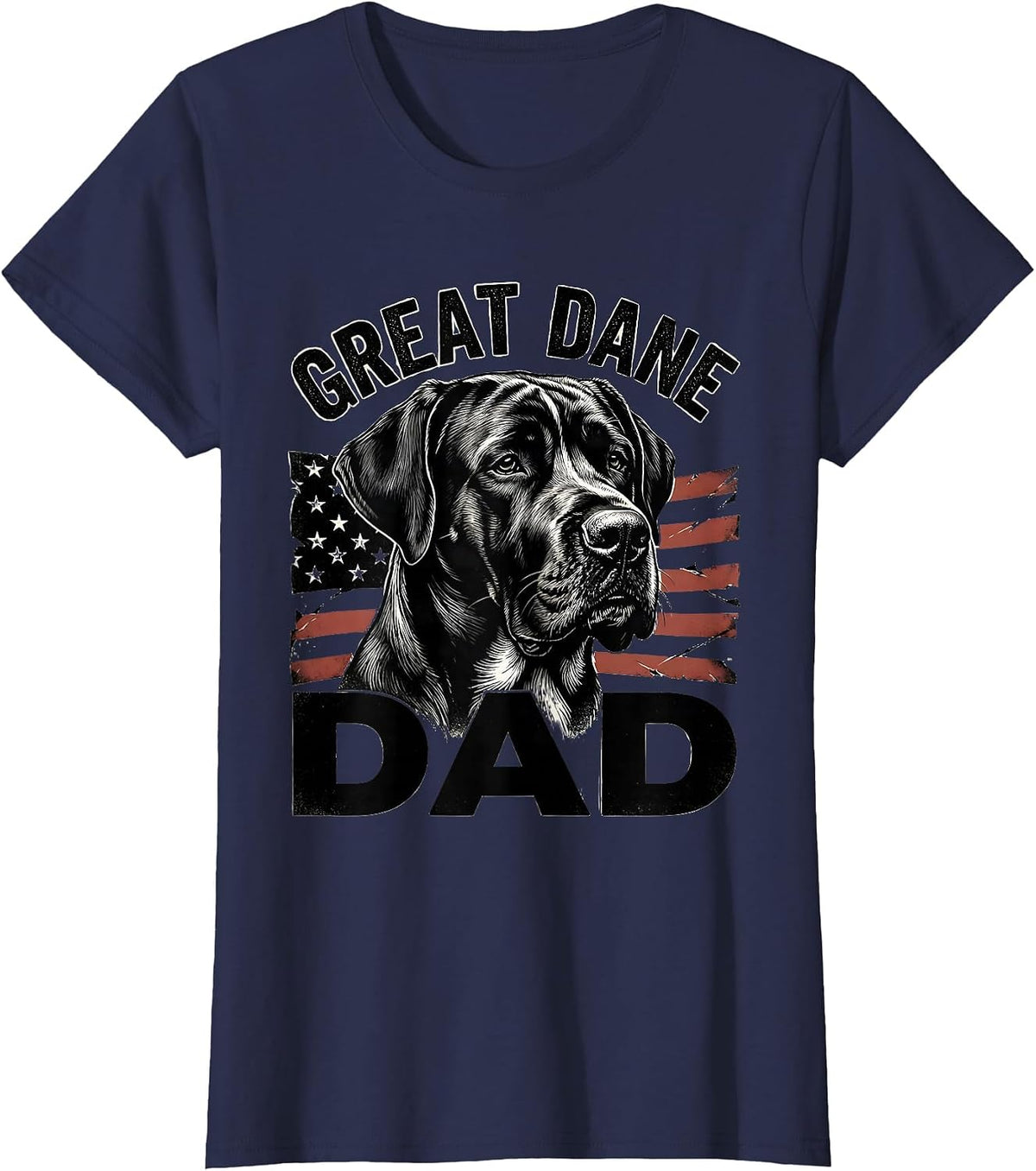Women's Great Dane Dad Patriotic Dog Breed Dad American Flag 4th T-Shirt - Navy Blue