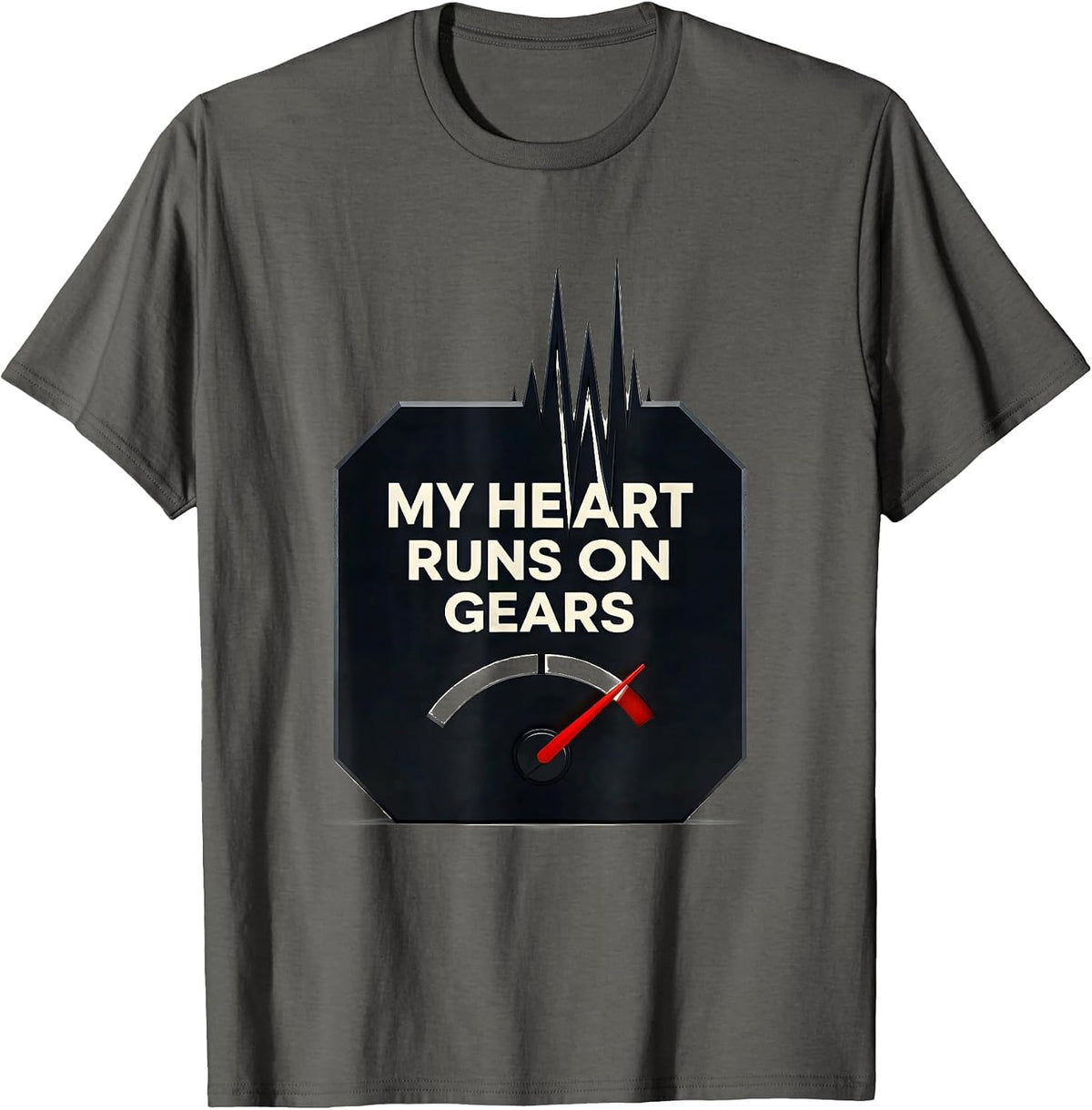 Men's My Heart Runs On Gears Funny Car Guy Auto Mechanic Humor T-Shirt - Asphalt Grey