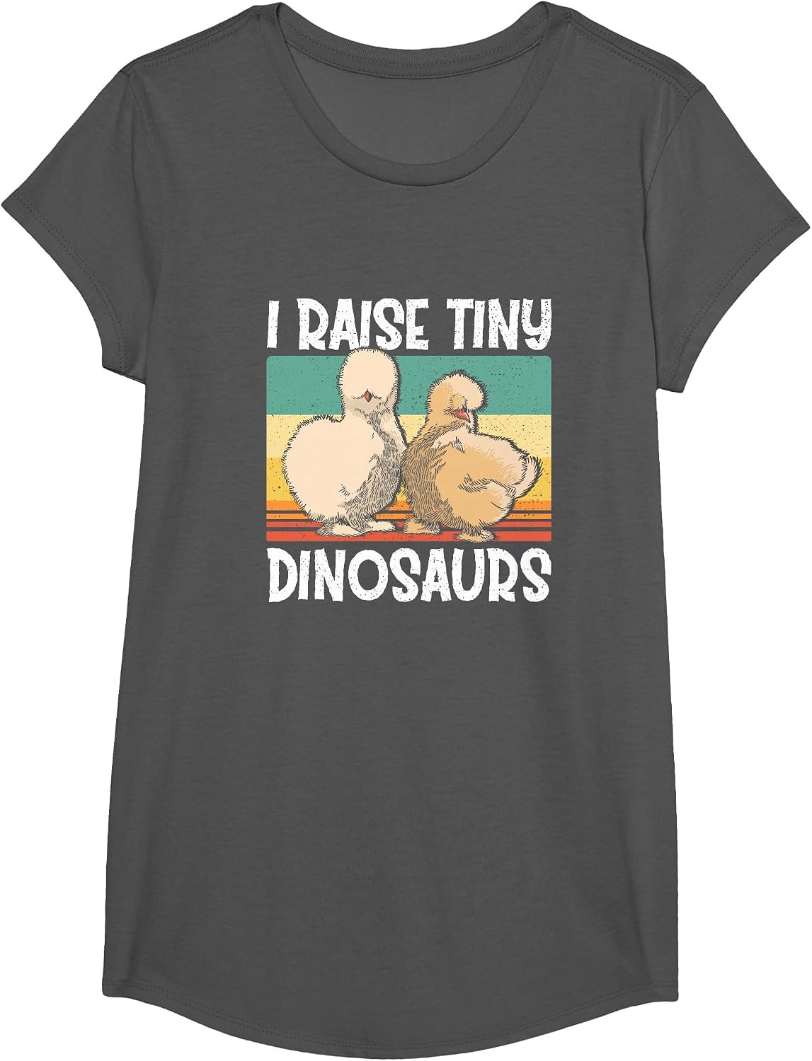 Retro Vintage I Raise Tiny Dinosaurs Silkie Chicken Lover T-Shirt - Girls Asphalt Grey