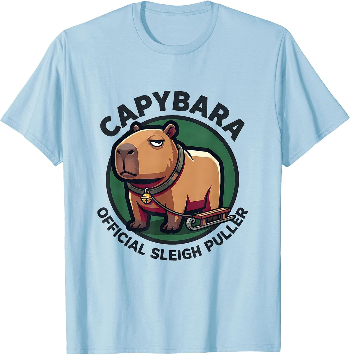 Capybara: Official Sleigh Puller Funny Ugly Sweater T-Shirt - Baby Blue